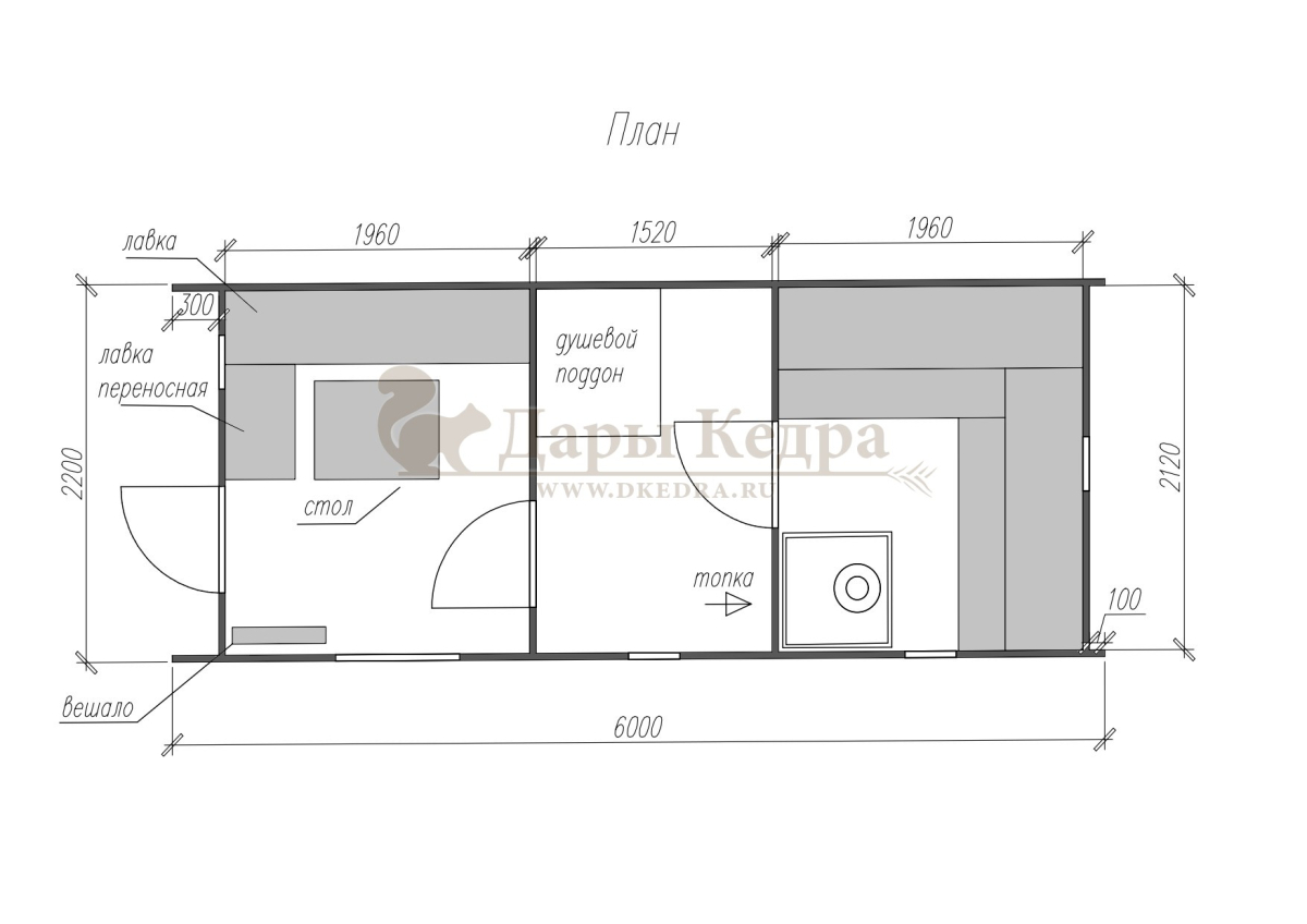 Каркасная баня Барн из кедра 6х2,2 м
